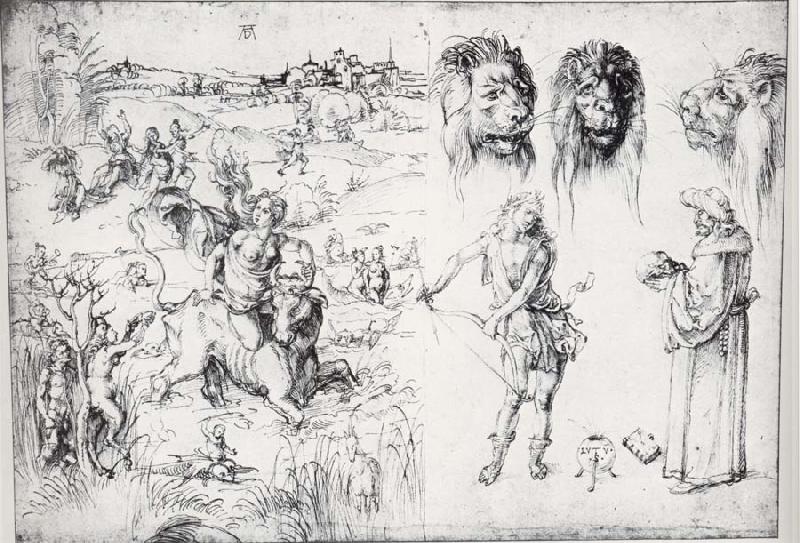 Albrecht Durer Sketch Sheet with the Rape of Europa Sweden oil painting art